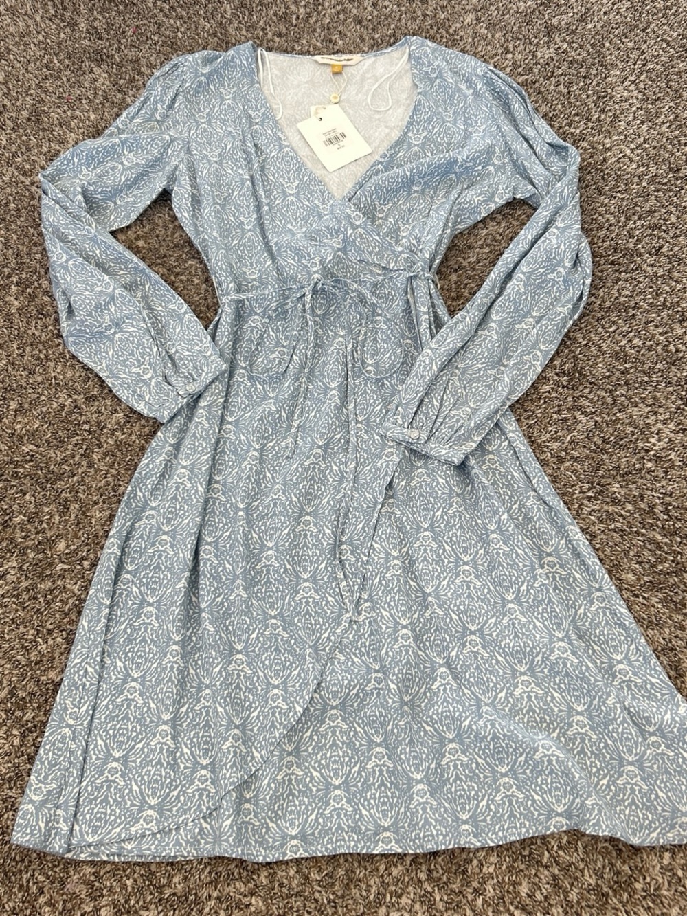 DownEast Light Blue Printed Long Sleeve Wrap Dress